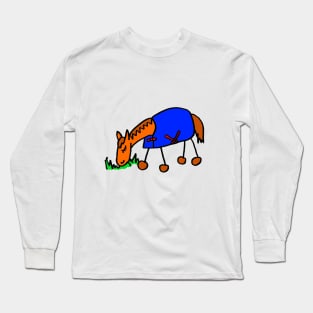 Cartoon Horse in Rug Grazing Long Sleeve T-Shirt